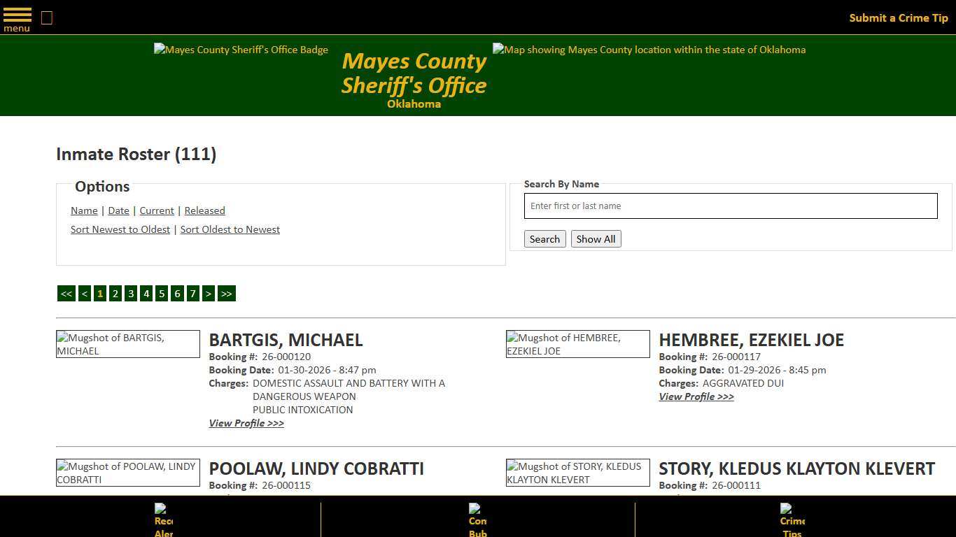 Inmate Roster - Current Inmates Booking Date Descending - Mayes County, OK Sheriff