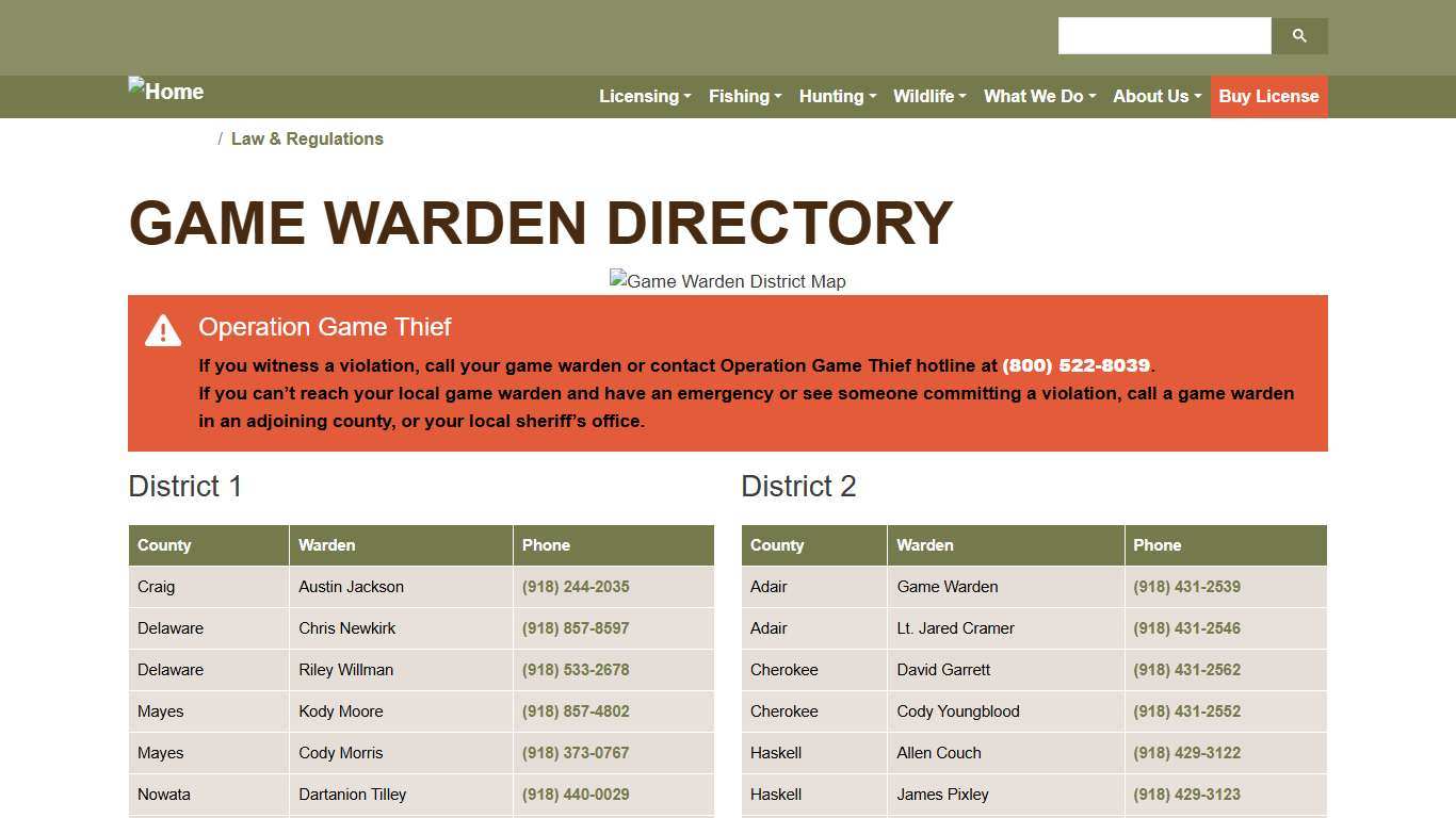Game Warden Directory OK Department of Wildlife Conservation